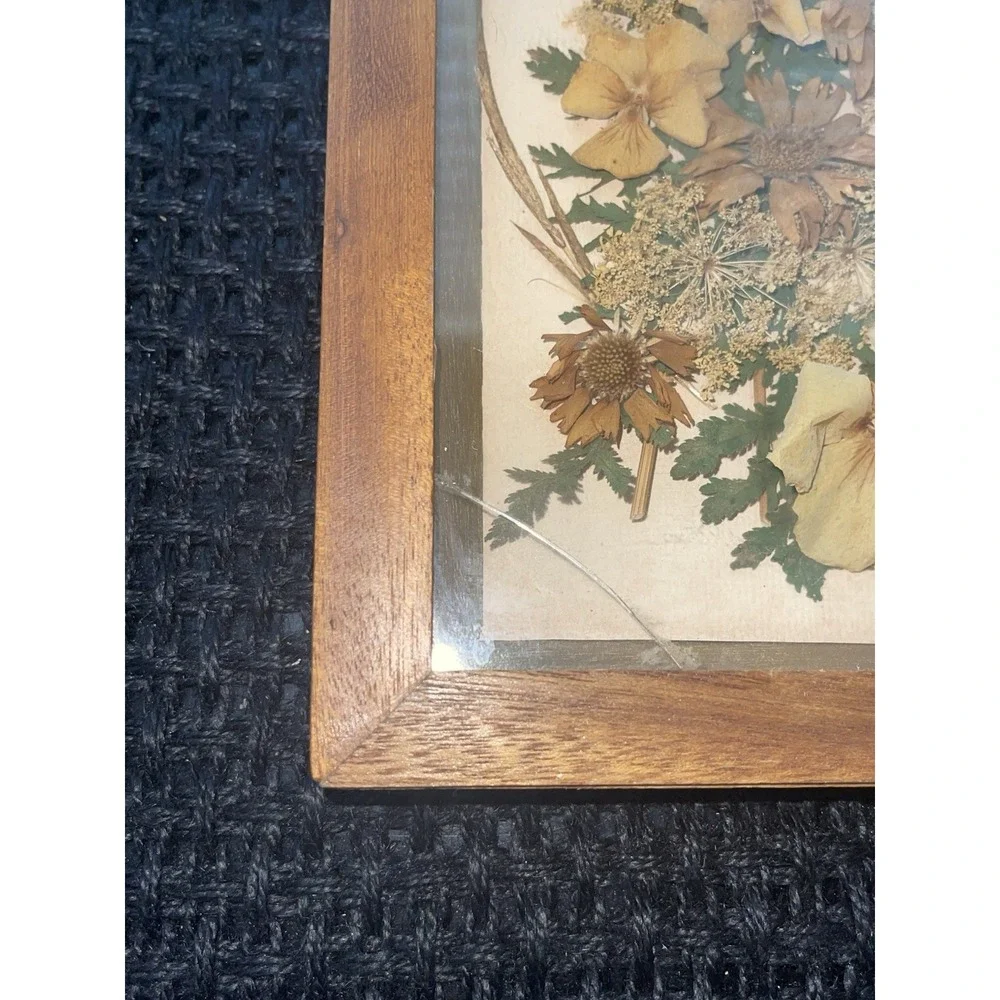 Vintage Dried Flowers Petals In Shadow Box Wood‎ Framed Wall Art Set of 2